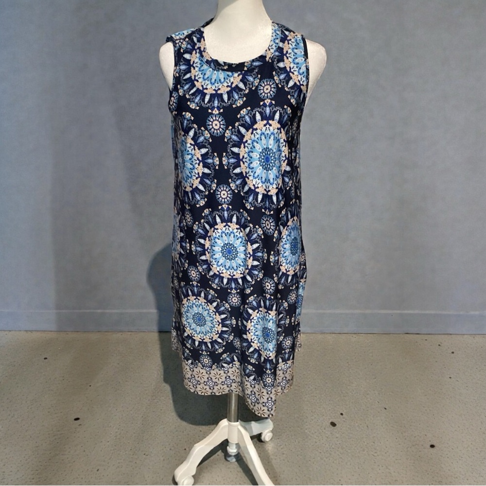 Chic Navy Patterned Midi Dress XS